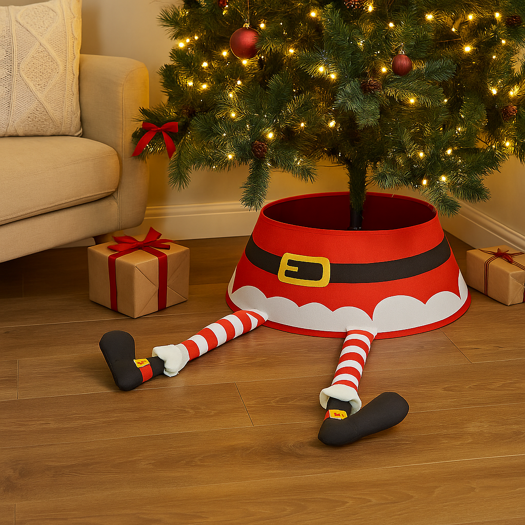 Coral Tree Santa Christmas Tree Skirt with 3D Legs – Red Festive Base Cover for Christmas Tree | Premium Fabric | 45 cm Diameter