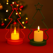 Coral Tree Set of 2 LED Christmas Tree Candle Holders – Red & Green Festive Lights