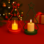 Coral Tree Set of 2 LED Christmas Tree Candle Holders – Red & Green Festive Lights