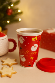 Christmas Ceramic Mug with Red Silicone Lid – 400 ml Coffee & Tea Cup