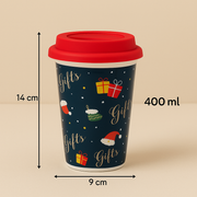 Christmas Ceramic Mug with Red Silicone Lid – 400 ml Coffee & Tea Cup