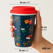Christmas Ceramic Mug with Red Silicone Lid – 400 ml Coffee & Tea Cup