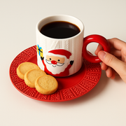 Christmas Santa Ceramic Mug with Red Plate – 300ml Festive Coffee Mug Set