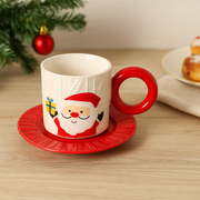 Christmas Santa Ceramic Mug with Red Plate – 300ml Festive Coffee Mug Set