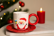 Christmas Santa Ceramic Mug with Red Plate – 300ml Festive Coffee Mug Set