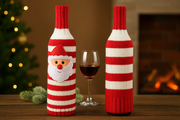 Coral Tree Christmas Wine Bottle Covers Set of 3 – Santa, Reindeer & Snowman Design | Red & White Striped Knitted Decoration Sleeves | 27 cm Height × 10 cm Width | Soft Acrylic Material | Festive Table & Gift Décor