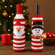 Coral Tree Christmas Wine Bottle Covers Set of 3 – Santa, Reindeer & Snowman Design | Red & White Striped Knitted Decoration Sleeves | 27 cm Height × 10 cm Width | Soft Acrylic Material | Festive Table & Gift Décor