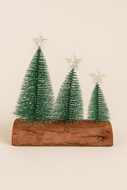 set of 3  Christmas LED Table Tree Set with Wooden Base