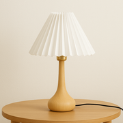 Natural Wooden Table Lamp with Pleated Shade
