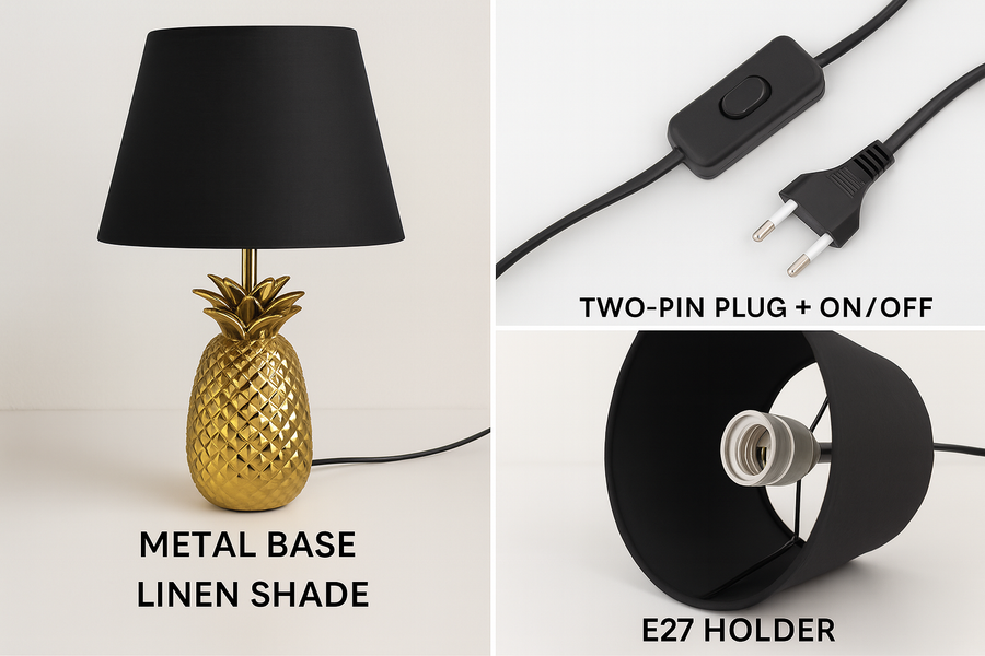 Coral Tree golden Pineapple Table Lamp with Black Fabric Shade