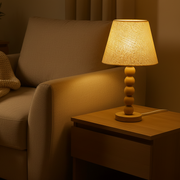 Wooden Sphere Table Lamp with Fabric Shade | Warm Ambient Bedside Lamp | Modern Decorative Light | 45 cm