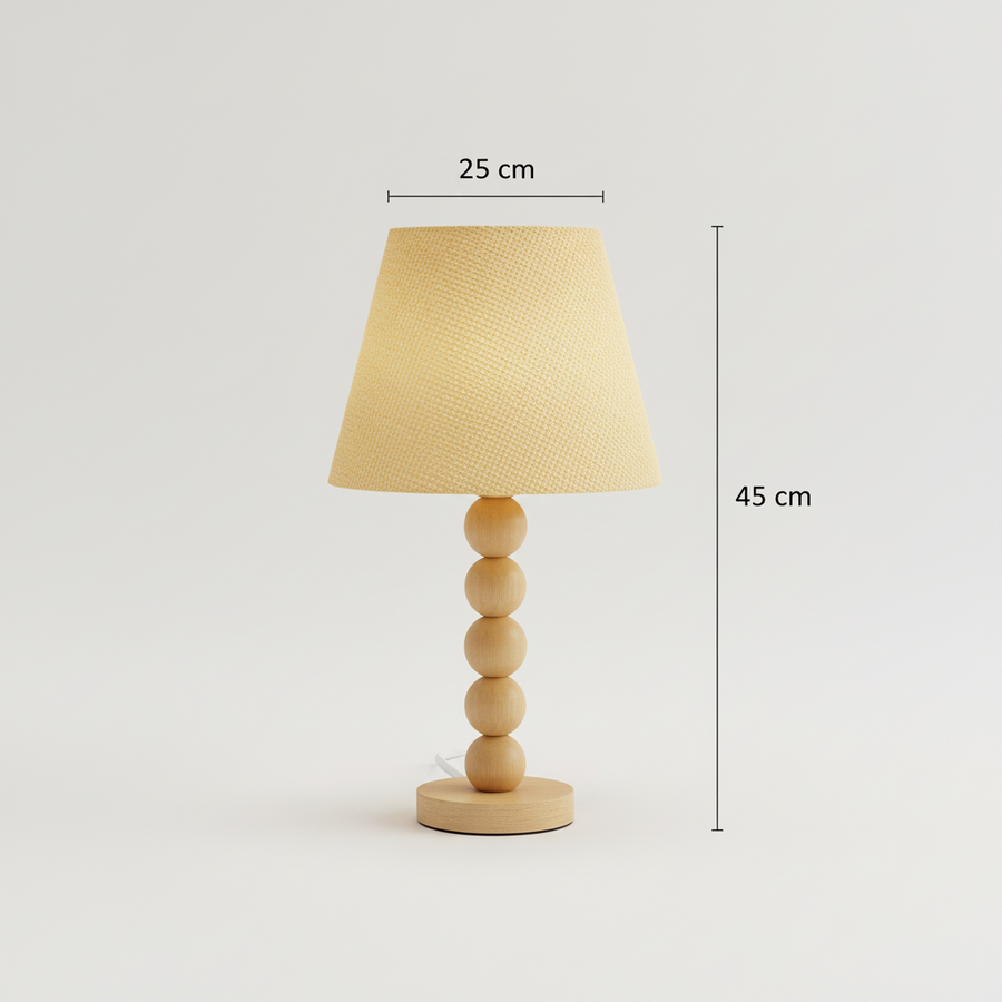 Wooden Sphere Table Lamp with Fabric Shade | Warm Ambient Bedside Lamp | Modern Decorative Light | 45 cm