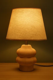 Modern Grey Table Lamp with Fabric Shade Concrete Texture Resin Base