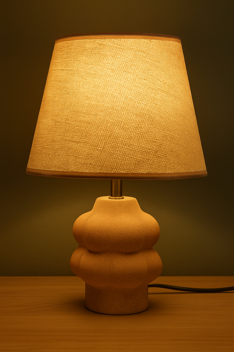 Modern Grey Table Lamp with Fabric Shade Concrete Texture Resin Base
