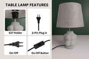 Modern Grey Table Lamp with Fabric Shade Concrete Texture Resin Base