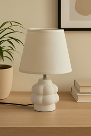 Modern Grey Table Lamp with Fabric Shade Concrete Texture Resin Base