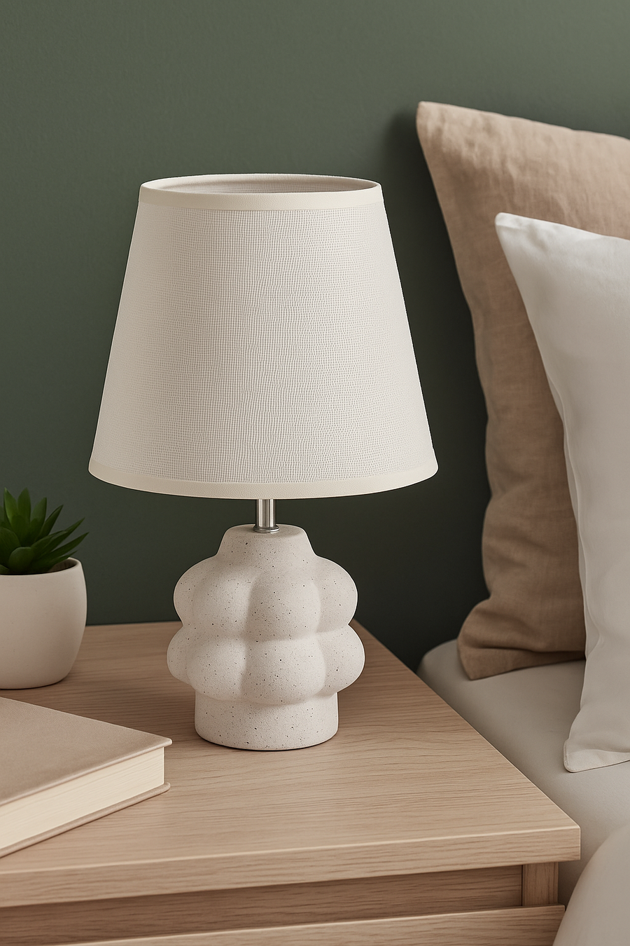 Modern Grey Table Lamp with Fabric Shade Concrete Texture Resin Base