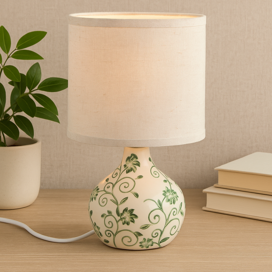 Handcrafted Ceramic Table Lamp with Linen Shade