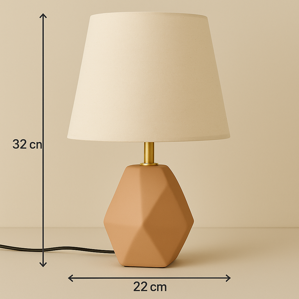 Modern Geometric Ceramic Table Lamp – Beige Finish with Off-White Shade
