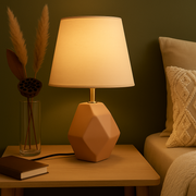 Modern Geometric Ceramic Table Lamp – Beige Finish with Off-White Shade