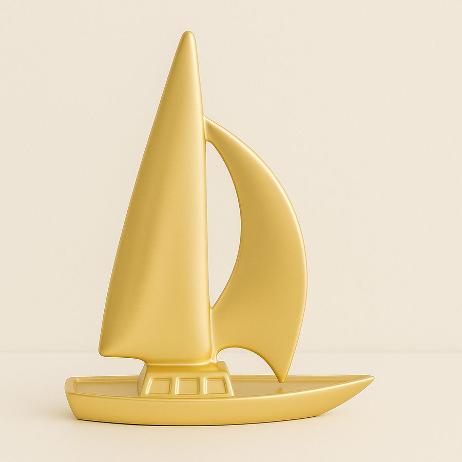 Golden Resin Sailboat Decorative Showpiece – 22 cm