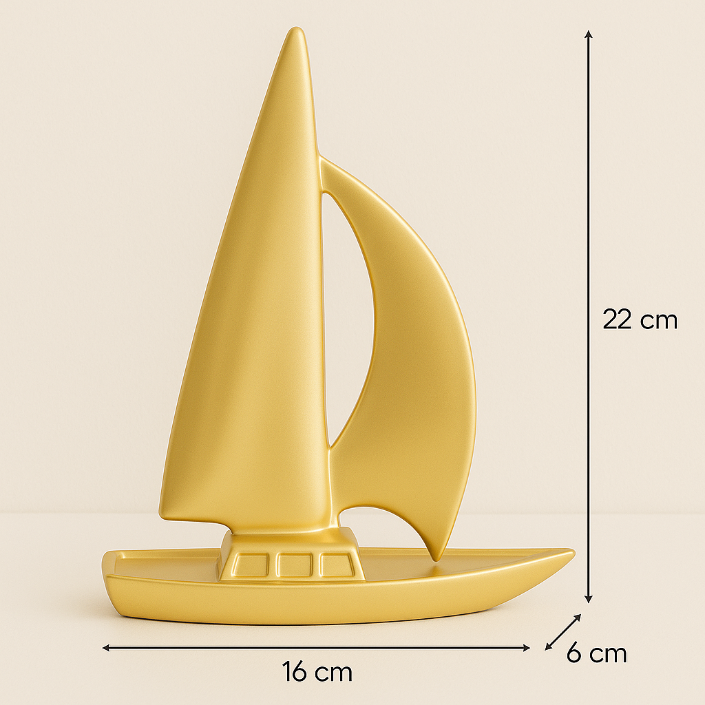 Golden Resin Sailboat Decorative Showpiece – 22 cm