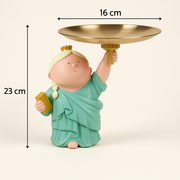 Resin Table Decor Statue with Golden Tray | Cute Lady Holding Plate Figurine