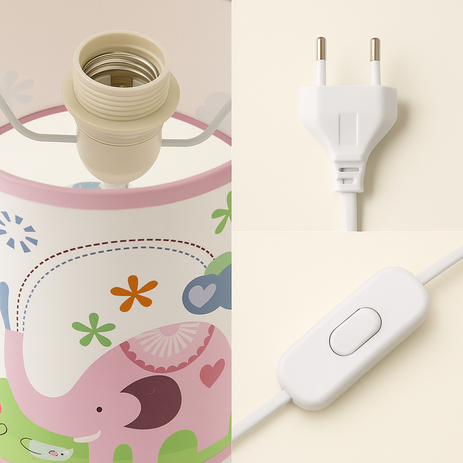 Adorable White Elephant Kids Table Lamp – Ceramic Base with Printed Fabric Shade