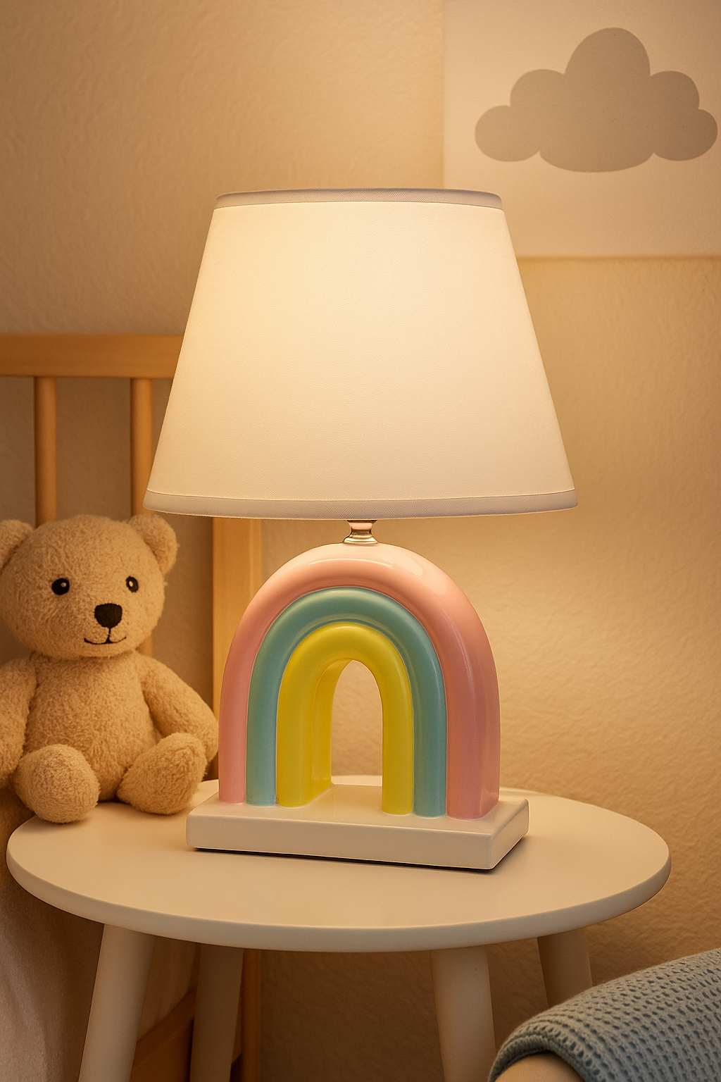 Pastel Rainbow Ceramic Table Lamp – Cute Bedside Lamp for Kids’ Room & Nursery