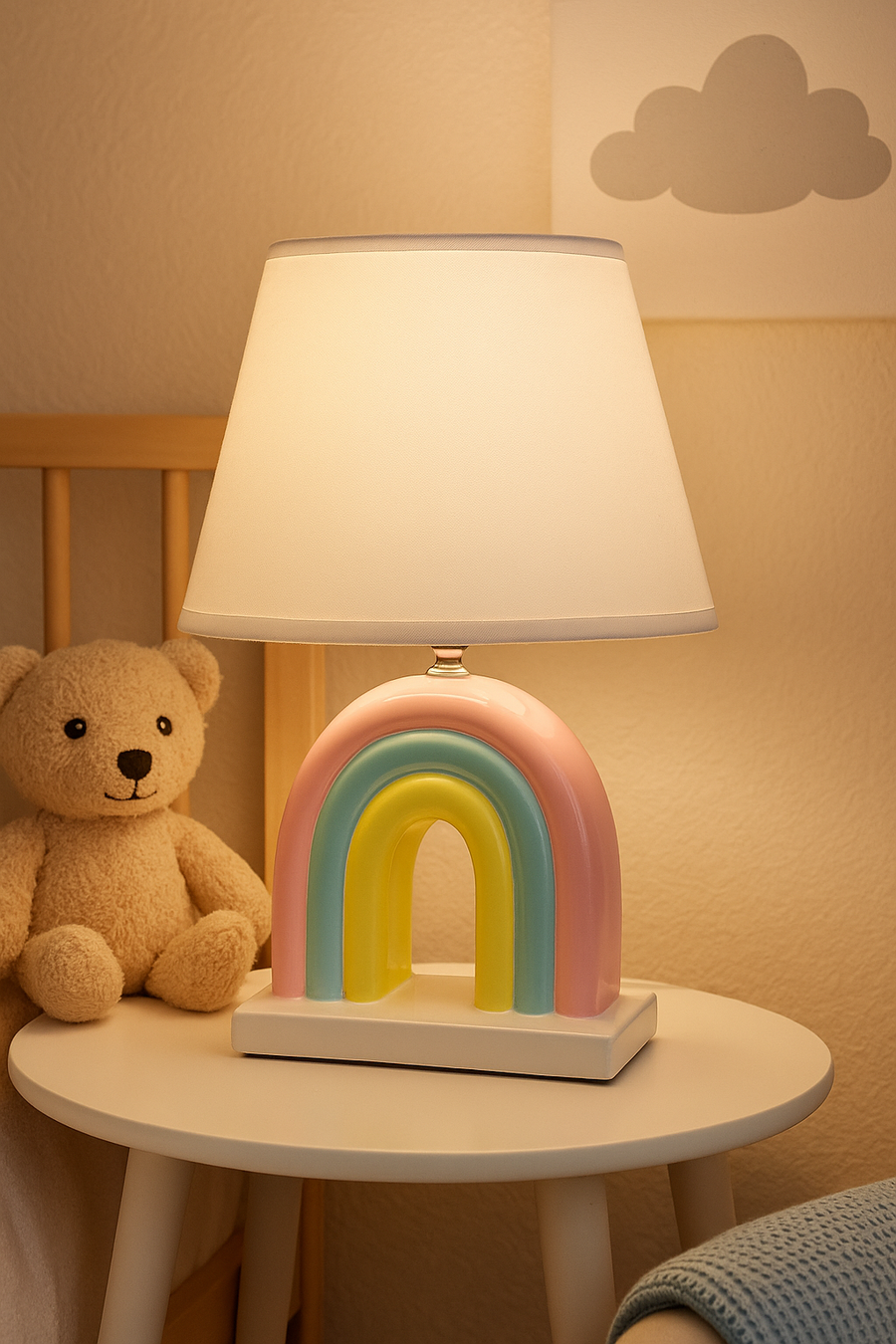 Pastel Rainbow Ceramic Table Lamp – Cute Bedside Lamp for Kids’ Room & Nursery