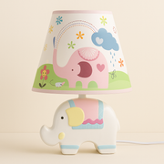 Adorable White Elephant Kids Table Lamp – Ceramic Base with Printed Fabric Shade