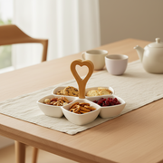 5-Section Ceramic Snack Tray with Wooden Heart Handle