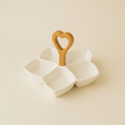 5-Section Ceramic Snack Tray with Wooden Heart Handle