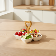 5-Section Ceramic Snack Tray with Wooden Heart Handle