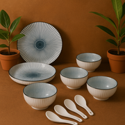 10 piece Ceramic Dinnerware Set -Elegant Blue & White Design