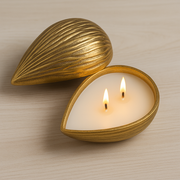 Premium Golden Almond-Shaped Candle with Lid | Pre-Filled Aroma Wax | Decorative Metal Container