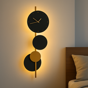 Modern Wall Clock with LED Backlight – Black & Gold Decorative Light Clock