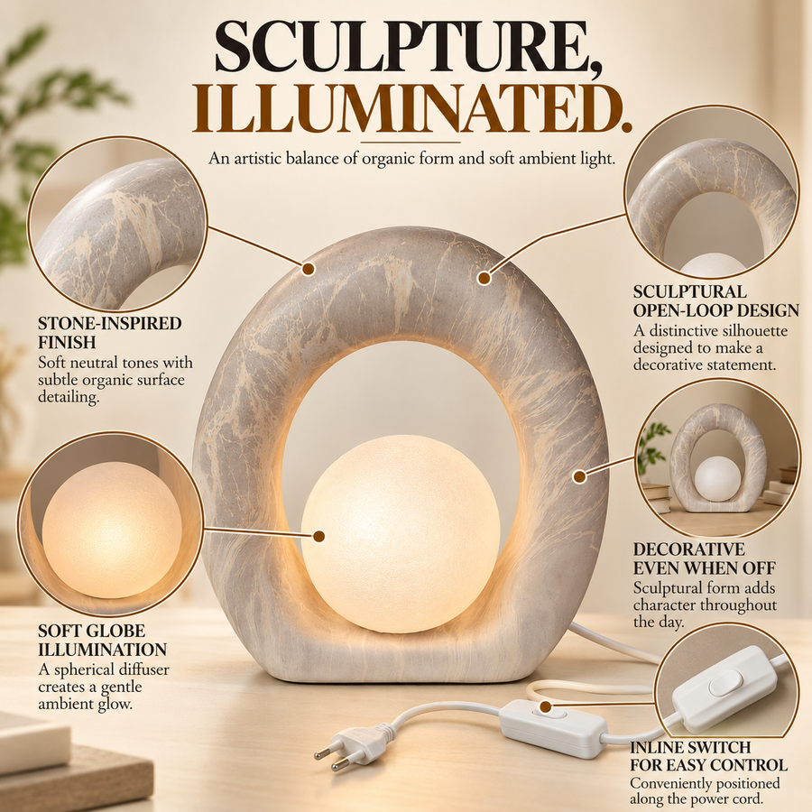 Coral Tree Sculptural Oval Table Lamp with Frosted Globe | Stone-Inspired Decorative Bedside Lamp