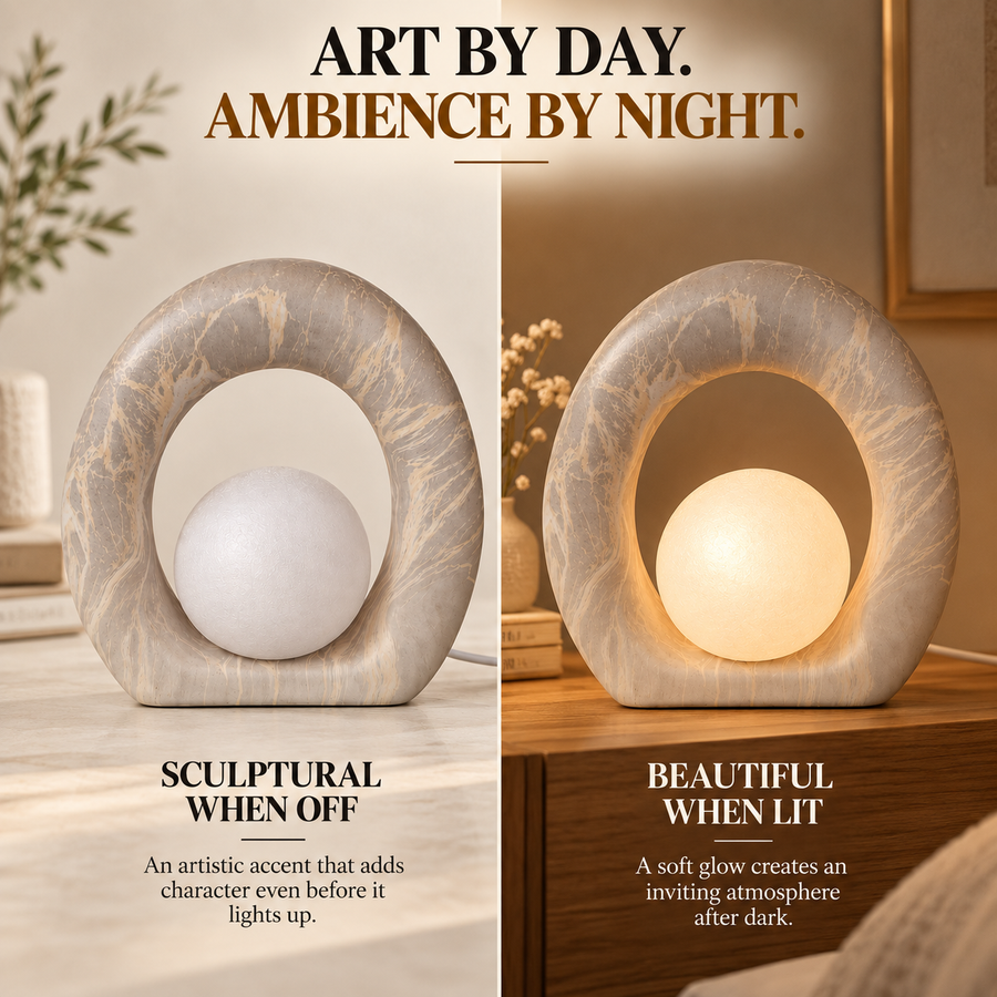 Coral Tree Sculptural Oval Table Lamp with Frosted Globe | Stone-Inspired Decorative Bedside Lamp