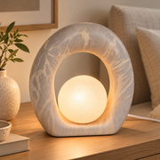 Coral Tree Sculptural Oval Table Lamp with Frosted Globe | Stone-Inspired Decorative Bedside Lamp