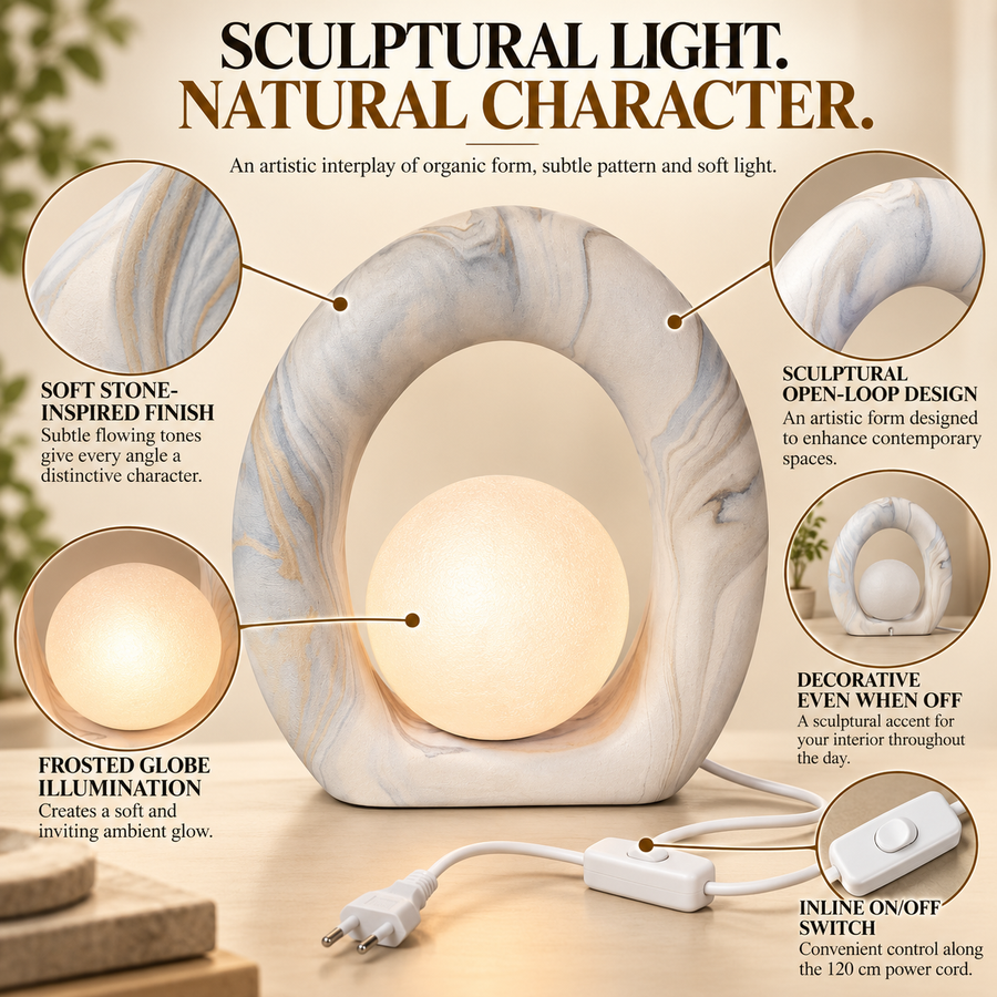 Coral Tree Sculptural Oval Globe Table Lamp | Stone-Inspired Artistic Decorative Lamp | Frosted Globe Ambient Light
