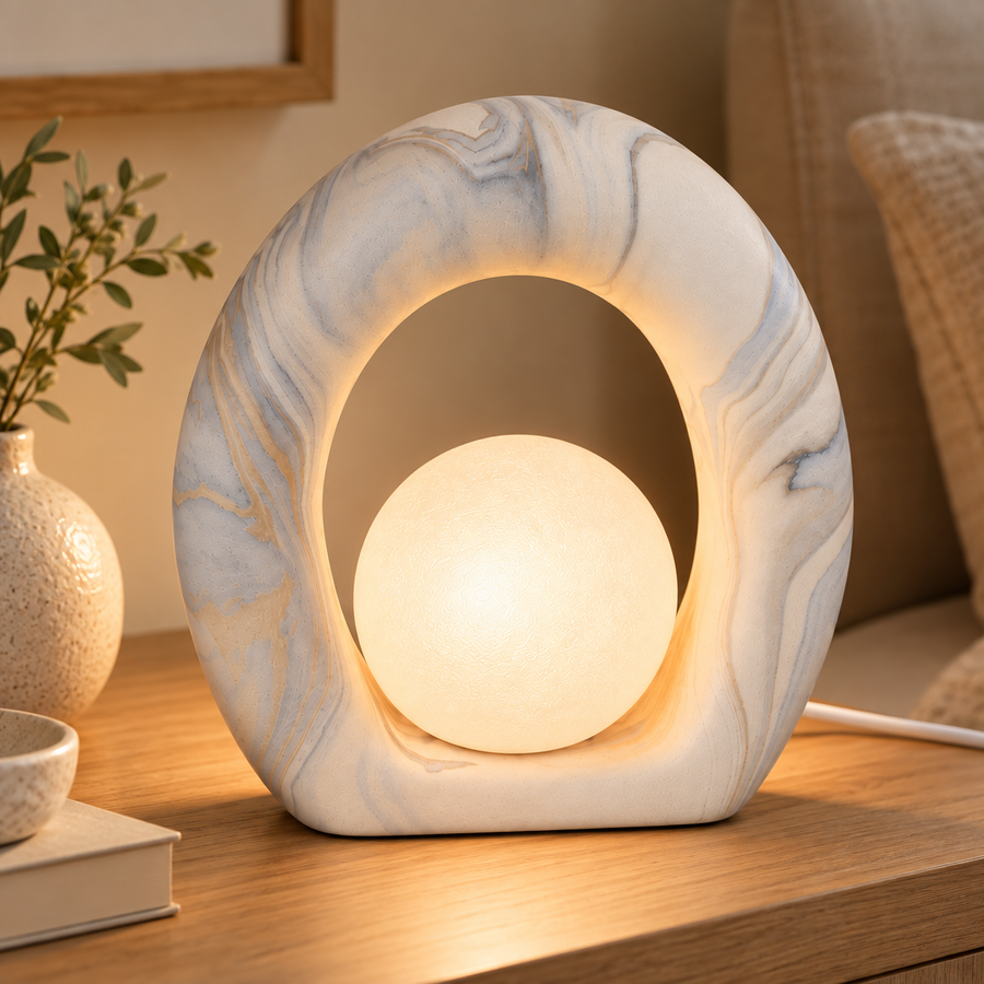 Coral Tree Sculptural Oval Globe Table Lamp | Stone-Inspired Artistic Decorative Lamp | Frosted Globe Ambient Light