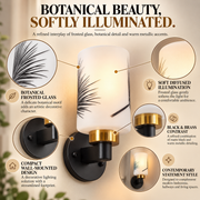 Coral Tree Botanical Frosted Glass Wall Light | Black & Brass Metal Wall Sconce