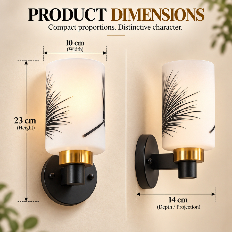 Coral Tree Botanical Frosted Glass Wall Light | Black & Brass Metal Wall Sconce