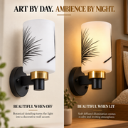 Coral Tree Botanical Frosted Glass Wall Light | Black & Brass Metal Wall Sconce