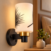 Coral Tree Botanical Frosted Glass Wall Light | Black & Brass Metal Wall Sconce
