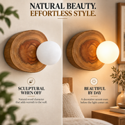 Coral Tree Natural Wood Globe Wall Light | Organic Wooden Wall Sconce with Frosted Glass Globe