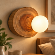Coral Tree Natural Wood Globe Wall Light | Organic Wooden Wall Sconce with Frosted Glass Globe