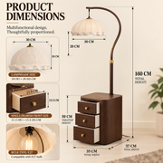 Coral Tree 3-in-1 Floor Lamp with Side Table & 3-Drawer Storage | Scalloped Fabric Shade | Dark Walnut Finish