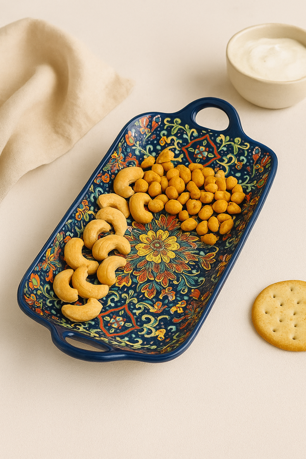 Handcrafted Blue Floral Ceramic Serving Tray – 30 x 17 x 5 cm